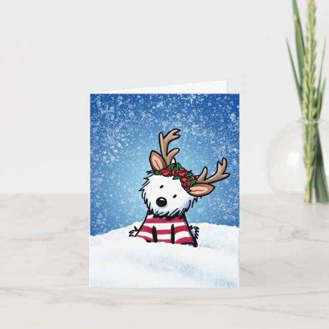 Westie Reindeer Helgdag Card Helgkort (Framsida)