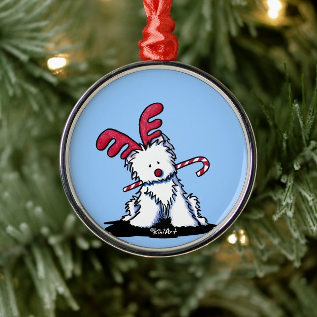 Westie Reindeer Round Ornament (Träd)