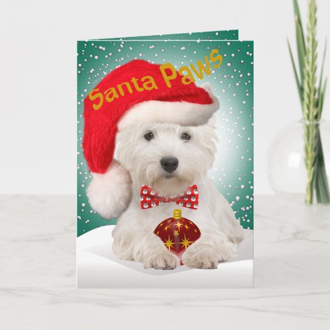Westie Santa Tassar-kort Helgkort (Framsida)