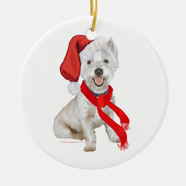 Westie Santa's Helper Julgransprydnad Keramik (Framsidan)