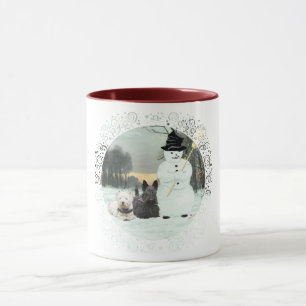 Westie & Scottie bygger en snöman Mugg