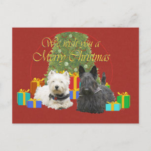 Westie & Scottie God jul Helg Vykort