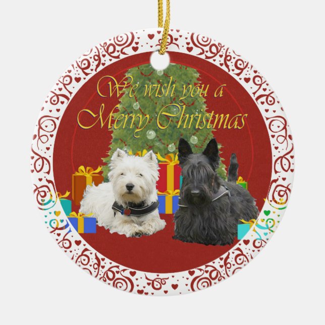 Westie & Scottie God jul Julgransprydnad Keramik (Framsidan)
