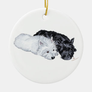 Westie & Scottie i vila Julgransprydnad Keramik