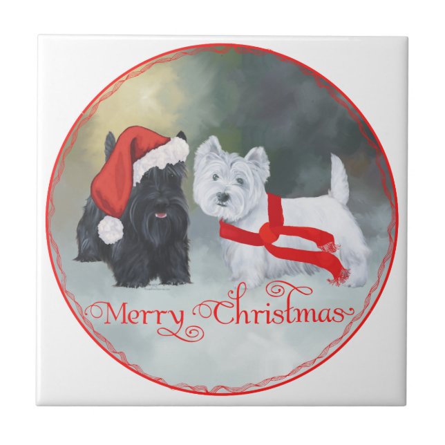 Westie Scottie jul Kakelplatta (Framsidan)