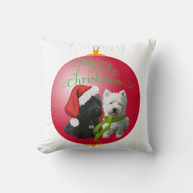 Westie Scottie jul Ornament Kudde (Framsida)