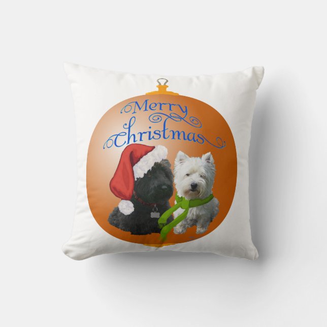 Westie Scottie jul Ornament Kudde (Framsida)