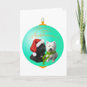 Westie Scottie julgranskula Helgkort
