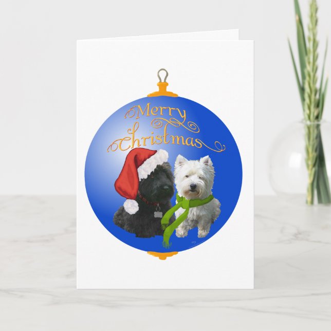 Westie Scottie julgranskula Helgkort (Framsida)