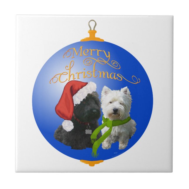 Westie Scottie julgranskula Kakelplatta (Framsidan)