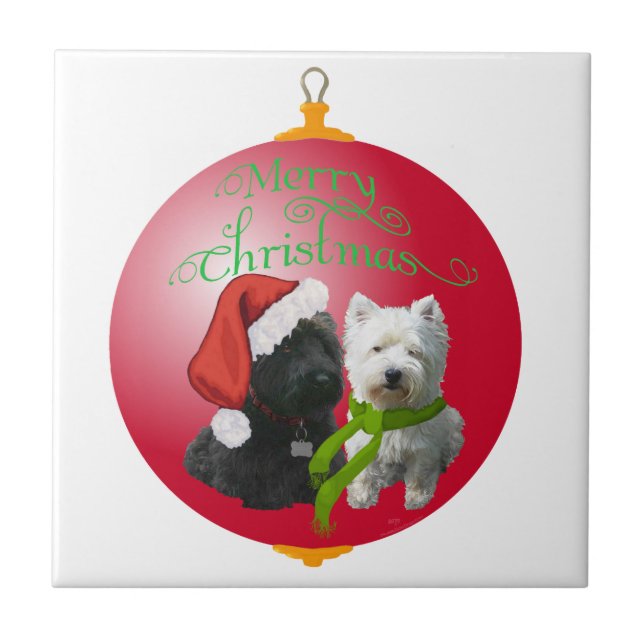 Westie Scottie julgranskula Kakelplatta (Framsidan)