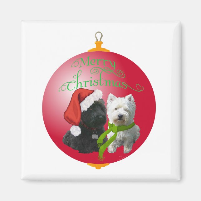 Westie Scottie julgranskula Magnet (Framsidan)