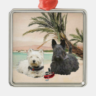 Westie & Scottie på Palmy Beach Julgransprydnad Metall