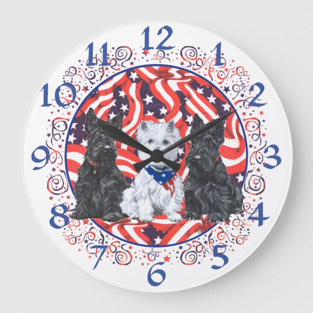Westie & Scottie Terrier Clock Stor Klocka (Framsida)