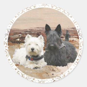 Westie & Scottie Tillsammans Höst Runt Klistermärke