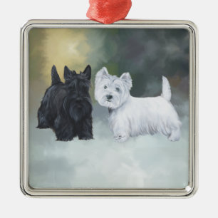 Westie Scottie Vintertid Julgransprydnad Metall