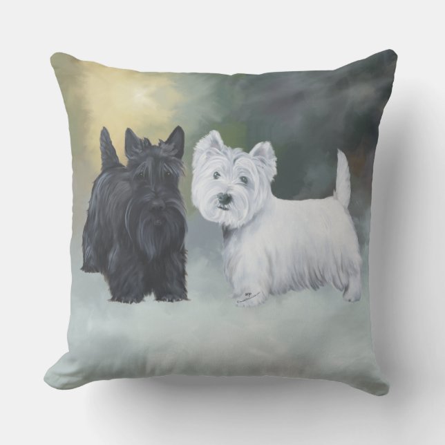 Westie Scottie Vintertid Kudde (Framsida)
