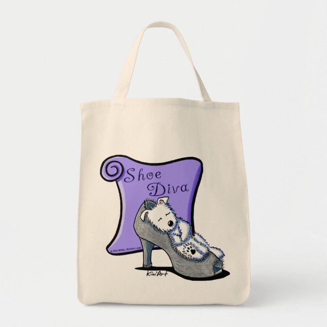 Westie SHOE DIVA Tote Bag Tygkasse (Framsidan)