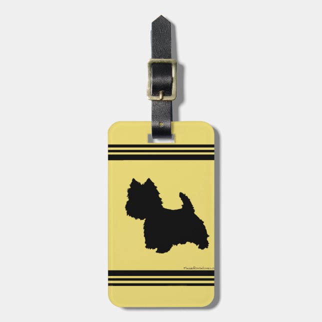 Westie Silhouette på Gul bakgrund Bagagebricka (Vertikal Framsida)