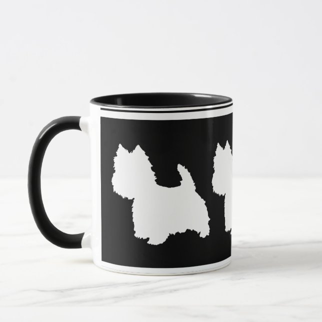 Westie Silhuett Vit på Svart Mugg (Vänster)