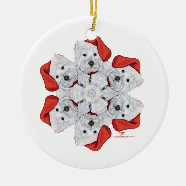 Westie Snowflake Julgransprydnad Keramik (Framsidan)