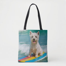 Westie Surfing Beach Bag Tote Bag Tygkasse