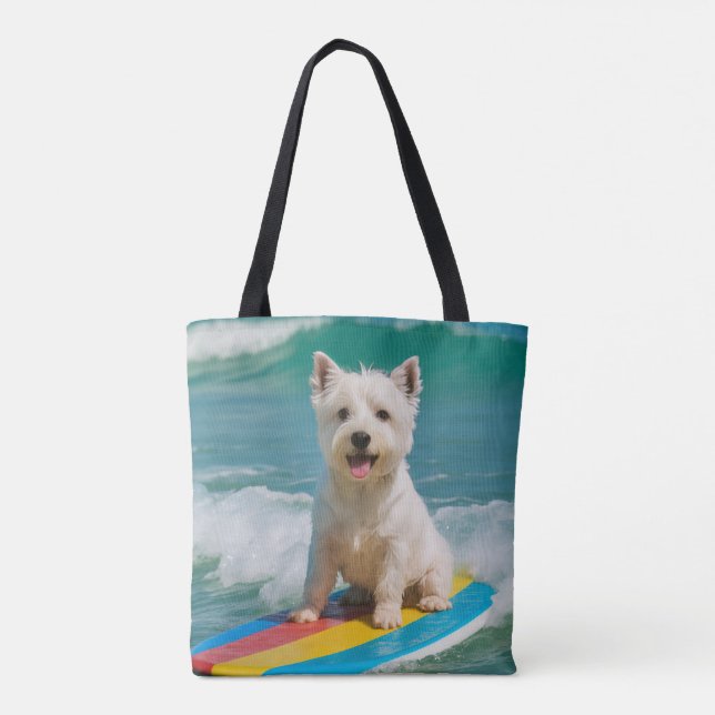 Westie Surfing Beach Bag Tote Bag Tygkasse (Baksida)