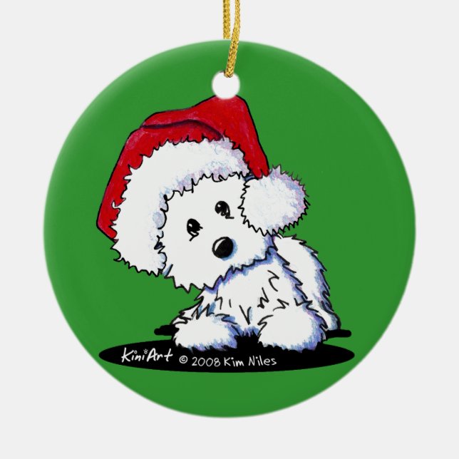 Westie Terrier Santa Round Ornament (Framsidan)