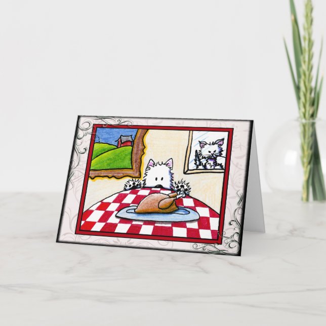 Westie Terrier Thanksgiving Greeting Card Helgkort (Framsida)