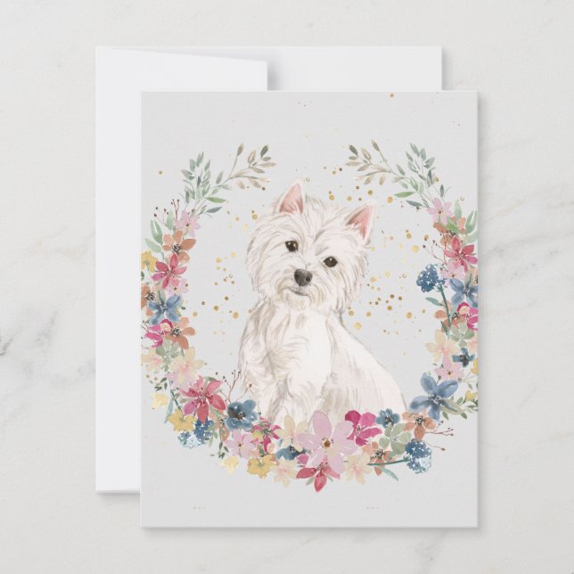 Westie Terrier Vår blommor Monogram Anteckningskort (Framsida)