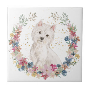 Westie Terrier Vår blommor Wandan Kakelplatta