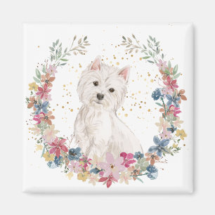 Westie Terrier Vår blommor Wandan Magnet