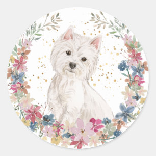 Westie Terrier Vår blommor Wandan Runt Klistermärke