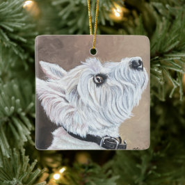 Westie Tittar upp profil B Julgransprydnad Keramik