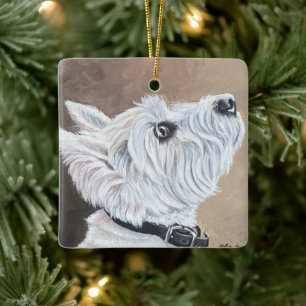 Westie Tittar upp profil B Julgransprydnad Keramik
