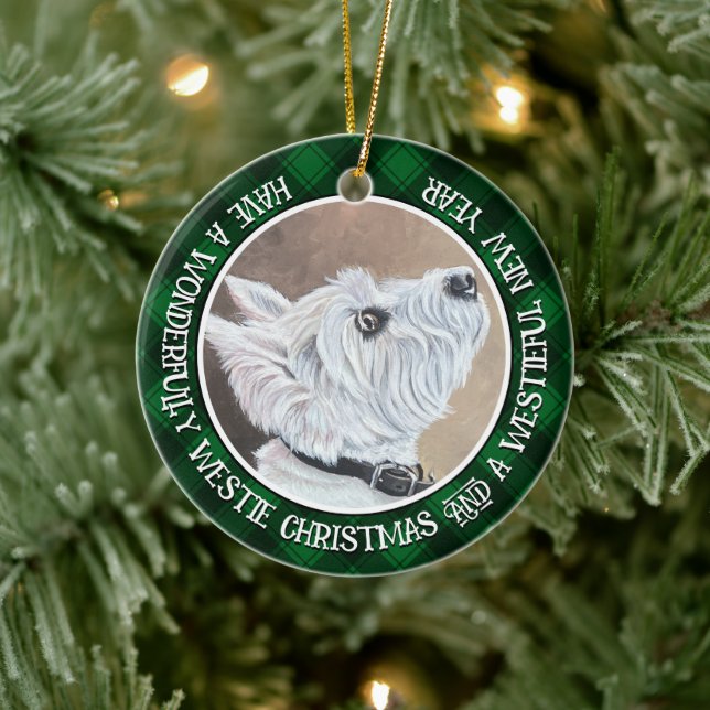 Westie Tittar upp profil B Julgransprydnad Keramik (Träd)