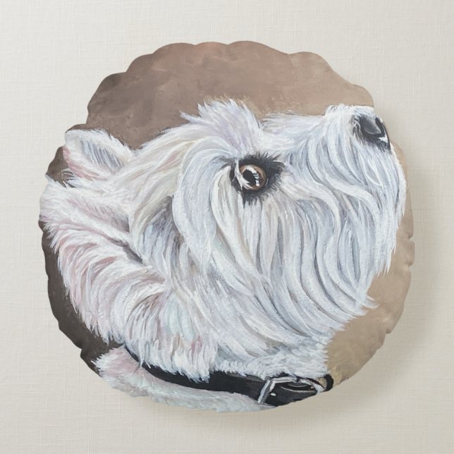 Westie Tittar upp profil B Rund Kudde (Framsidan)