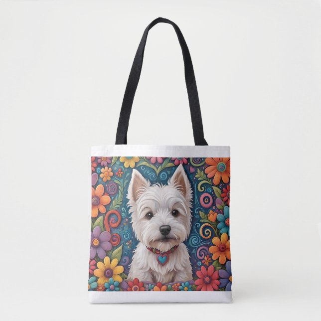 Westie Tote Bag Tygkasse (Framsida)