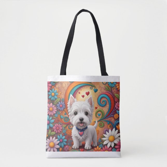 Westie Tote Bag Tygkasse (Framsida)
