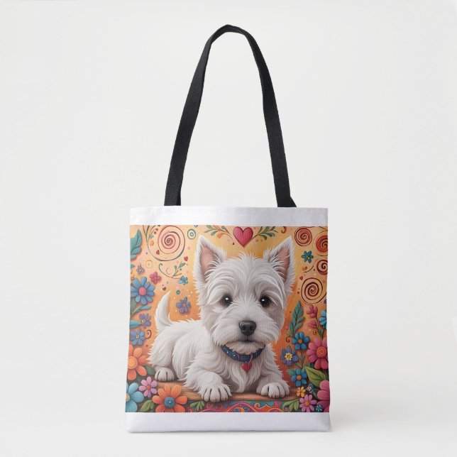 Westie Tote Bag Tygkasse (Framsida)