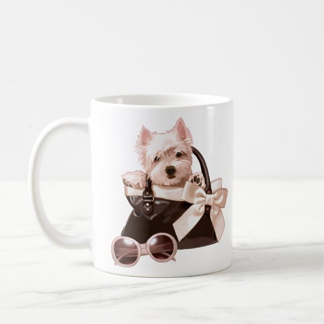 Westie valp i handväska kaffemugg (Vänster)
