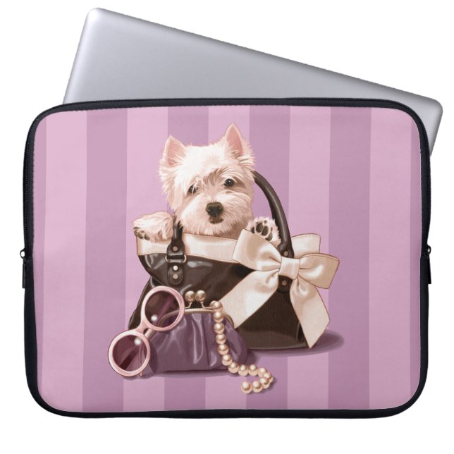 Westie valp i handväska laptop sleeve (Framsidan)