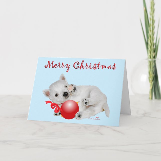 Westie-valp jul lekstund helgkort (Framsida)
