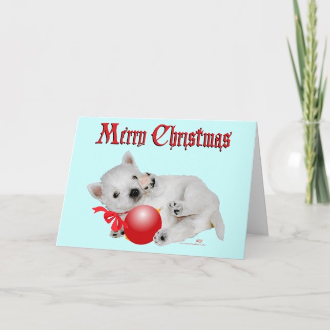 Westie-valp jul lekstund helgkort (Framsida)