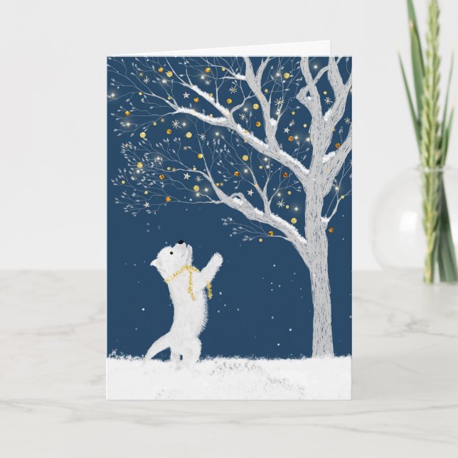 Westie Valp och Träd i Snö Helgkort (Framsida)