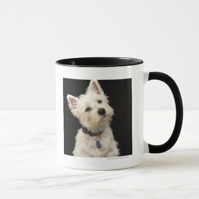 Westie (västra höglands- terrier) med förser med mugg (Höger)