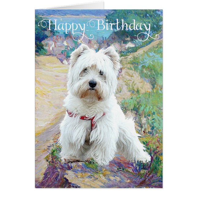 Westie vid kusten hälsningskort (Framsidan)