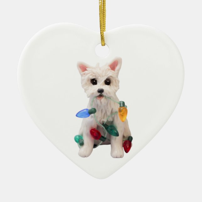 Westie West Highland White Terrier Hund Prydnad Julgransprydnad Keramik (Framsidan)