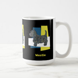 Westie White Terrier Pet Hund Silhouette Y&B Grid Kaffemugg