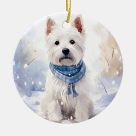 Westie Winter-jul Julgransprydnad Keramik